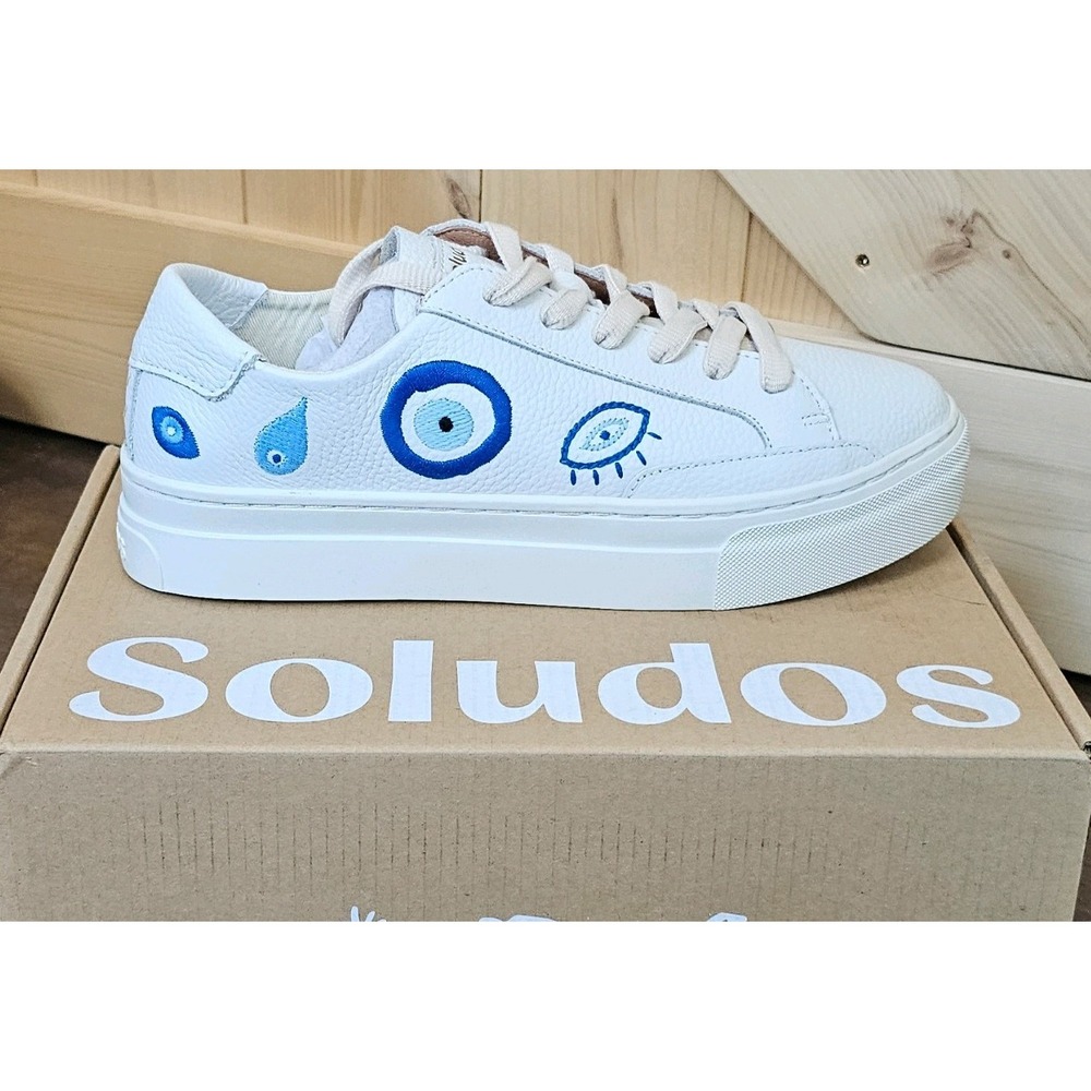 SOLUDOS Women's White Evil Eye Ibiza Sneaker. Size 7 New In Box